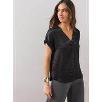 The Very Collection Womens V-Neck Satin Blouse - Black
