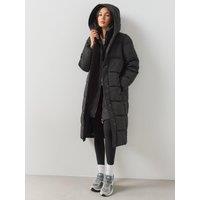 The Very Collection Womens Double Collar Longline Hooded Coat - Black