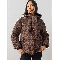 The Very Collection Animal Print Padded Scarf Coat - Brown/Black