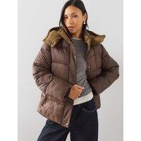 The Very Collection Short Waist Detail Padded Coat - Brown