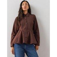 The Very Collection Cotton Peplum Hem Shirt - Brown