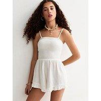 New Look 915 Girls Cotton Shirred Playsuit - White