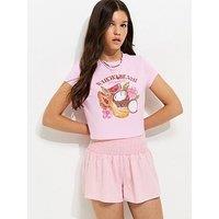 New Look 915 Girls Shirred Waist Linen Rich Shorts - Light Pink