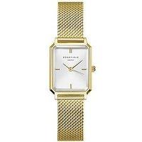 Rosefield Octagon Xs White Dial Gold Case And Mesh Bracelet