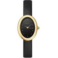 Rosefield Ovale Gold Case Black Dial Black Leather Strap