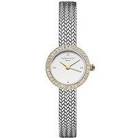 Rosefield Mini Round Silver Dial Steel Mesh Stone Set Bezel