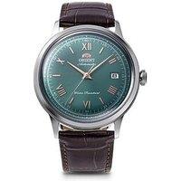 Orient Bambino 40.5Mm Green Dial Roman Numerals Brown Leather Strap