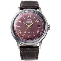 Orient Bambino 40.5Mm Red Dial Roman Numerals Brown Leather Strap