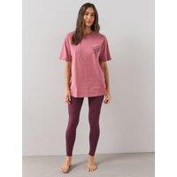 The Very Collection Womens Cocktail Print Longline T-Shirt And Leopard Print Legging Pyjama Set - Pink