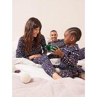 The Very Collection Womens Family Christmas Pyjama Reindeer Fairisle Top And Jogger Set - Navy