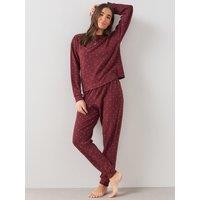 The Very Collection Womens Polka Dot Henley Long Pyjama Set - Burgundy