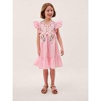 Monsoon Girls Butterfly Heritage Embroiderd Dress - Pink