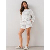 The Very Collection Soft Touch Stripe Frill Hem Short Pyjama Set - Grey
