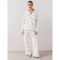 The Very Collection Teddy Fleece Revere Pyjama Set - Cream