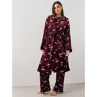 The Very Collection Soft Touch Rib Cherry Print Dressing Gown - Burgundy