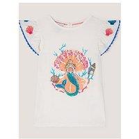 Monsoon Girls Short Sleeve Mermaid Beaded Tshirt - Light Cream
