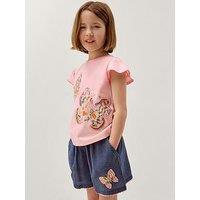 Monsoon Girls Short Sleeve Butterfly Heritage Tshirt - Pink