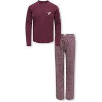 Only Kids Girls Bow Gingham Pyjamas - Dark Red