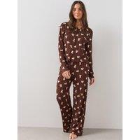 The Very Collection Pointelle Printed Pyjama Set - Brown
