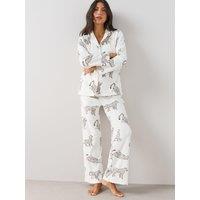 The Very Collection Fleece Revere Printed Pyjama Set - White