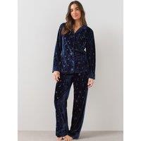 The Very Collection Velvet Revere Printed Pyjama Set - Navy