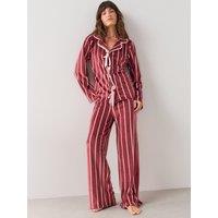 The Very Collection Fleece Revere Striped Pyjama Set - Red/Pink
