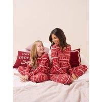 The Very Collection Womens Family Christmas Pyjama Pointelle Fairisle Henley And Jogger Set - Red