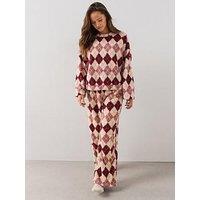 The Very Collection Argyle Print Borg Loungewear Set - Pink
