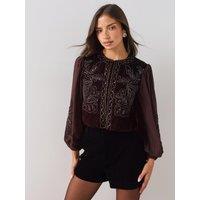 The Very Collection Womens Embellished Sheer Sleeve Cropped Jacket - Brown