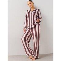 The Very Collection Stripe Fleece Revere Pyjama Set - Pink