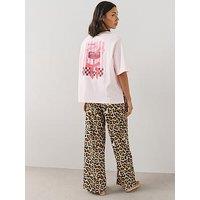 The Very Collection Oversized Bow Print Tshirt And Leopard Wide Leg Pyjama Set