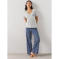 The Very Collection V Neck Bow Print Tshirt And Wide Leg Pyjama Set