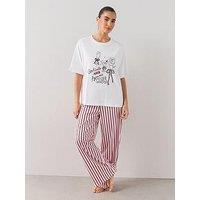 The Very Collection Oversized Cocktail Club Tshirt And Stripe Wide Leg Pyjama Set