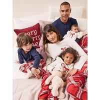 The Very Collection Womens Family Christmas Pyjama Bow Ribbed Top And Check Woven Bottoms Set - Red