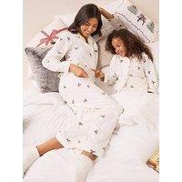 The Very Collection Womens Family Christmas Pj Embroidered Mistletoe Revere Fleece Set - Cream
