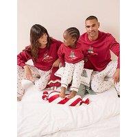 The Very Collection Womens Family Christmas Pyjama Car Sweatshirt And Waffle Printed Bottoms - Red