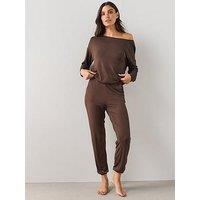 The Very Collection Slouchy Tie Front Top And Jogger Pyjama Set - Brown