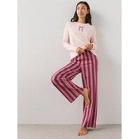 The Very Collection Long Sleeve Bow Print And Stripe Wide Leg Pyjama Set