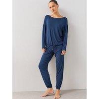 The Very Collection Slouchy Tie Front Top And Jogger Pyjama Set - Navy