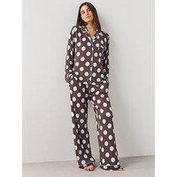 The Very Collection Polka Dot Jersey Revere Pyjama Set - Brown