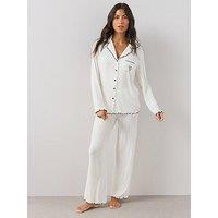 The Very Collection Jersey Revere Textured Pyjama Set - Cream