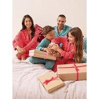 The Very Collection Womens Family Christmas Pyjama Stripe Present Jersey Revere Set - Red