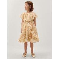 Monsoon Girls Ditsy Ruffle Dress - Light Yellow