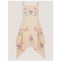 Monsoon Girls Butterfly Embroidered Hanky Hem Dress - Light Cream