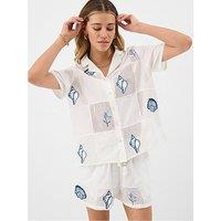 Accessorize Shell Embroidered Patchwork Shirt - Cream