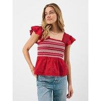 Accessorize Smocked Broderie Top - Red