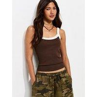 New Look Ribbed Scoop Neck Cami Top - Brown