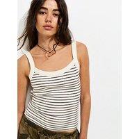 New Look Cotton Rich Striped Scoop Neck Ribbed Cami Top - Brown