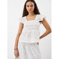 Accessorize Frill Polka Dot Smocked Top - Cream