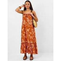 Accessorize Rust Floral Frill Maxi Dr